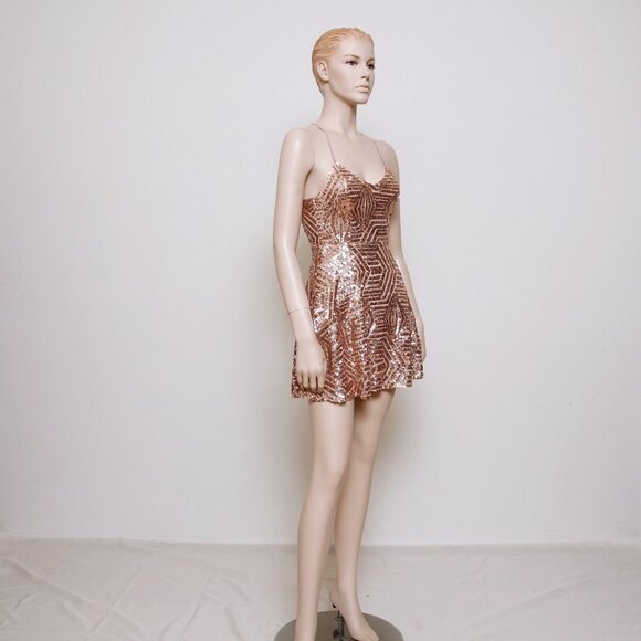 Lulu’s Serenade in the Night Rose Gold Sequin Skater Mini Dress - Picture 2 of 13